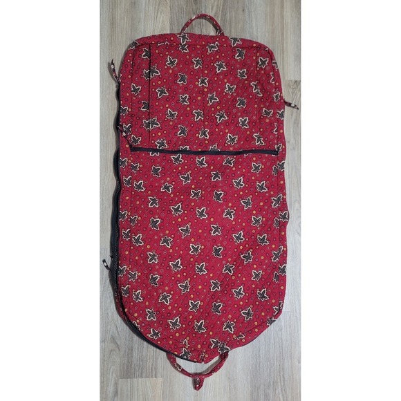 Vtg Vera Bradley Quilted "Red Coin" Garment  Travel Bag Paisley & Leaf Print - Picture 2 of 5